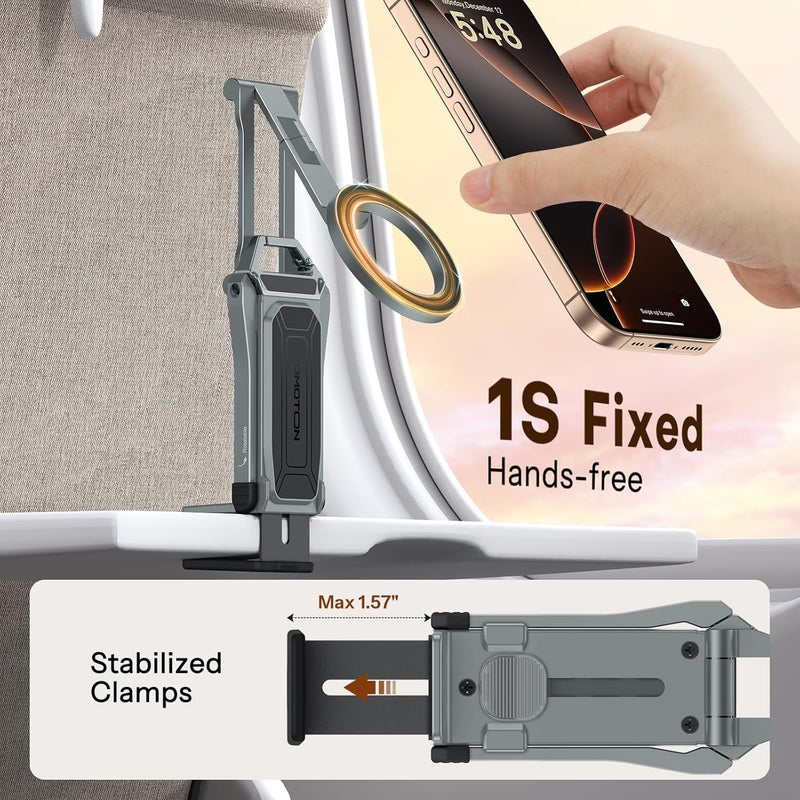 Omoton حامل ثلاثي القوائم دوار 360° مع مغناطيس MagSafe، حامل هاتف مغناطيسي من الألمنيوم قابل للتعديل لجهاز iPhone 17/16/15/14 Pro Max Air، حامل هاتف قابل للطي يناسب الفلوغ، وصالة الألعاب الرياضية، واحتياجات السفر، رمادي - Image 3